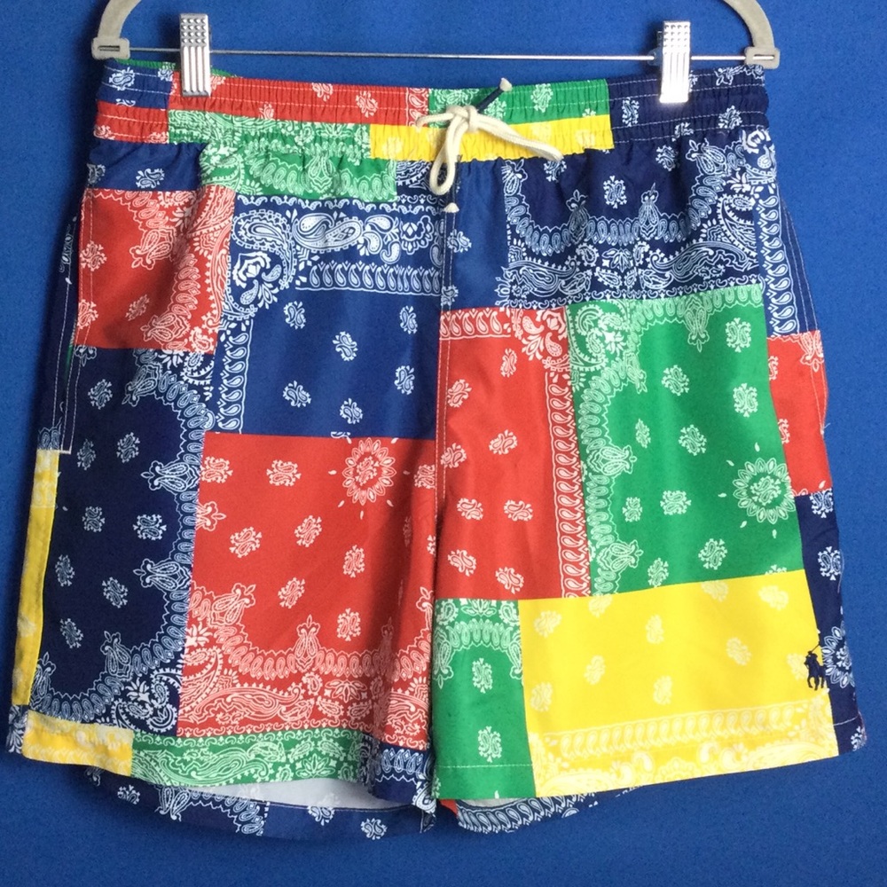 Polo Ralph Lauren Men's Swimwear Multicolor Patchwork Swim Trunks Lined Shorts